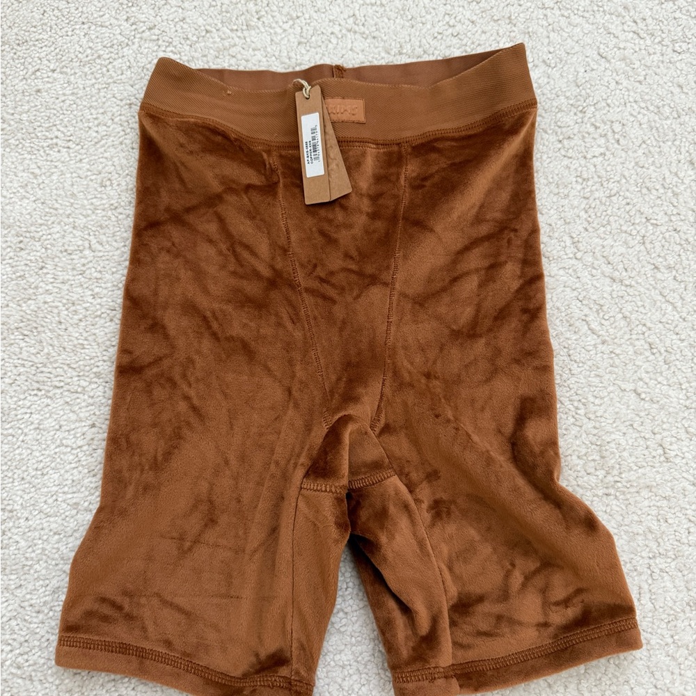 Skims Velour Brown Biker Shorts